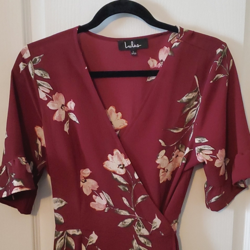 Lulu's Burgundy Floral Maxi Wrap Dress